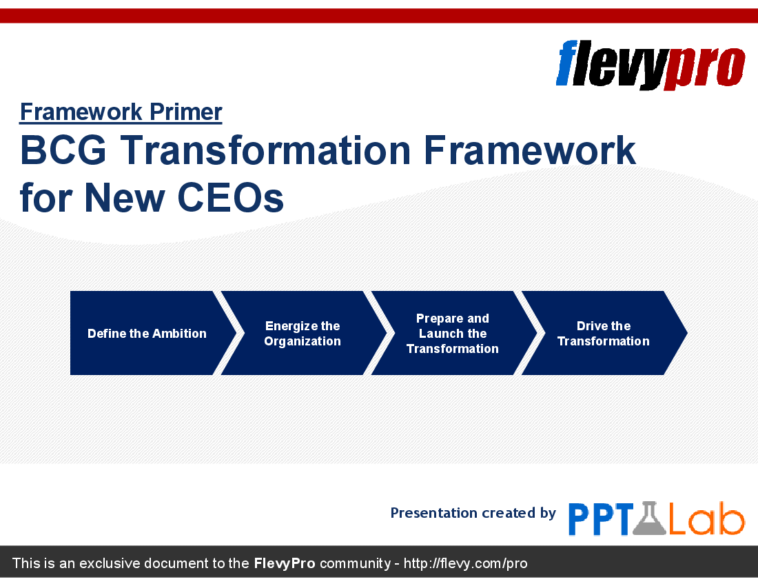 This is a partial preview of Business Transformation Framework for New CEOs (22-slide PowerPoint presentation (PPT)). Full document is 22 slides. 