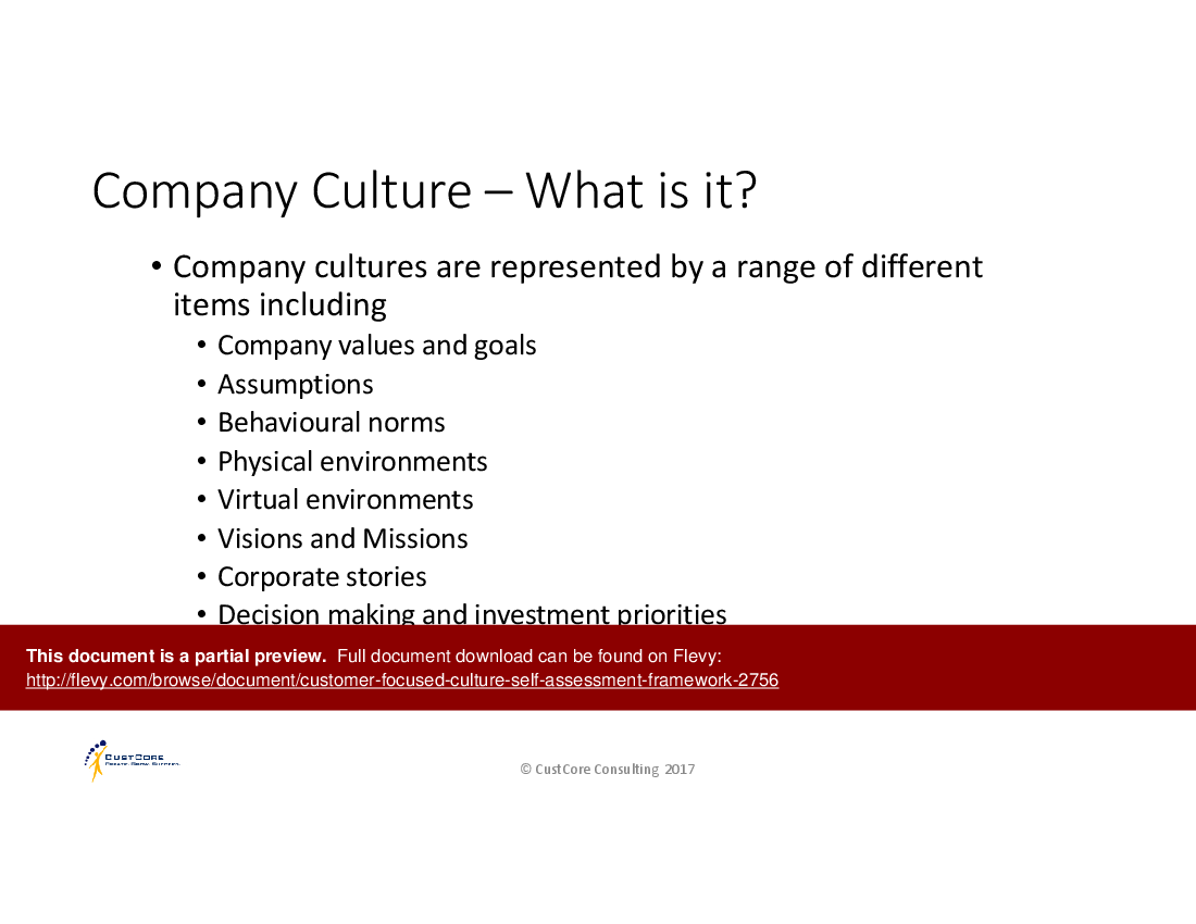 This is a partial preview of Customer Centric Culture Self Assessment Framework (21-slide PowerPoint presentation (PPTX)). Full document is 21 slides. 