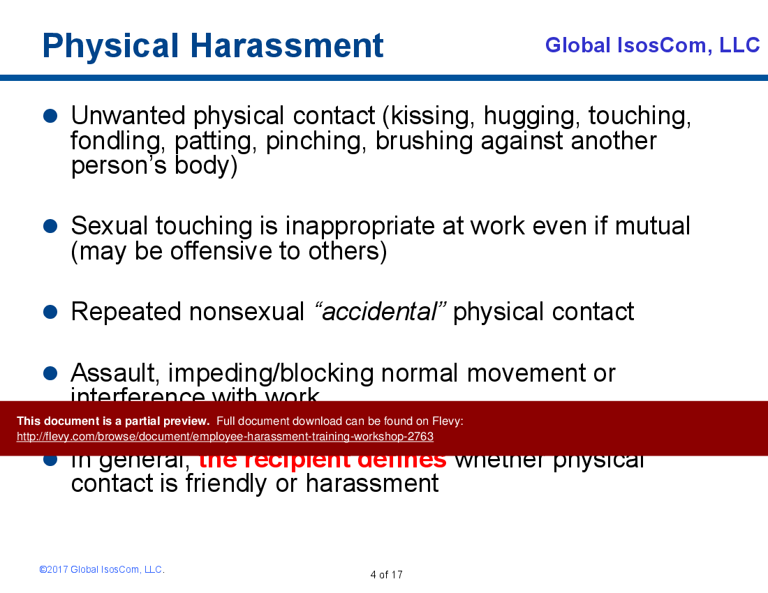 This is a partial preview of Employee Harassment Training Workshop (17-slide PowerPoint presentation (PPT)). Full document is 17 slides. 