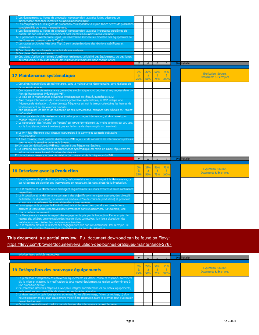 Evaluation des Bonnes Pratiques Maintenance (Excel template (XLSX)) Preview Image