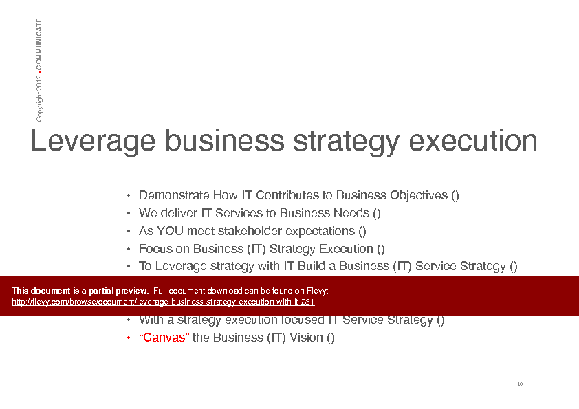 This is a partial preview of Leverage Business Strategy Execution with IT (111-page PDF document). Full document is 111 pages. 