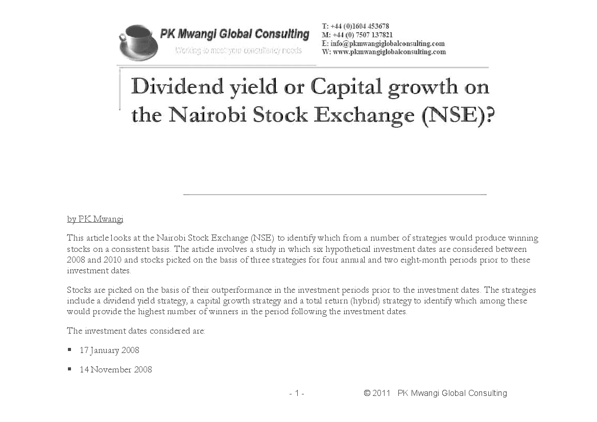 Dividend Yield or Capital Growth on the Kenya NSE (19-page PDF document) Preview Image
