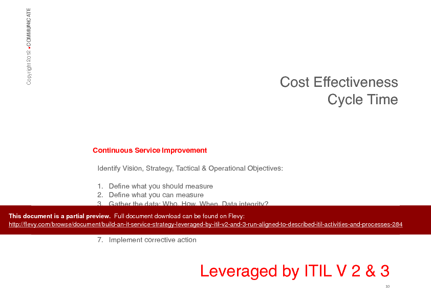 This is a partial preview of Build an IT Service Strategy Leveraged by ITIL V2 & 3 Run - Aligned to Described ITIL Activities and Processes (174-page PDF document). Full document is 174 pages. 