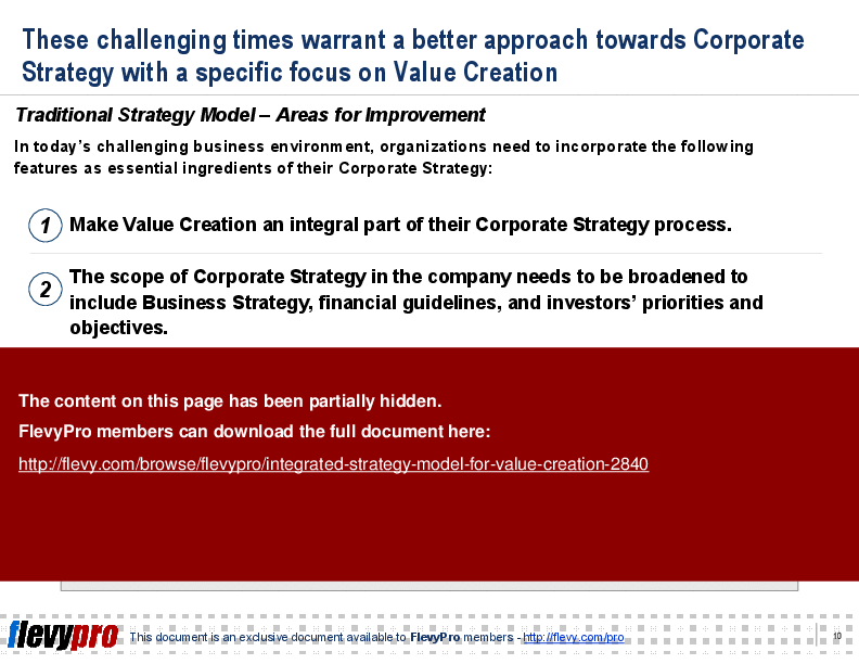 This is a partial preview of Integrated Strategy Model for Value Creation (26-slide PowerPoint presentation (PPT)). Full document is 26 slides. 