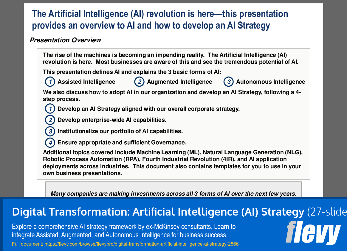 Digital Transformation: Artificial Intelligence (AI) Strategy (27-slide PPT PowerPoint presentation (PPT)) Preview Image