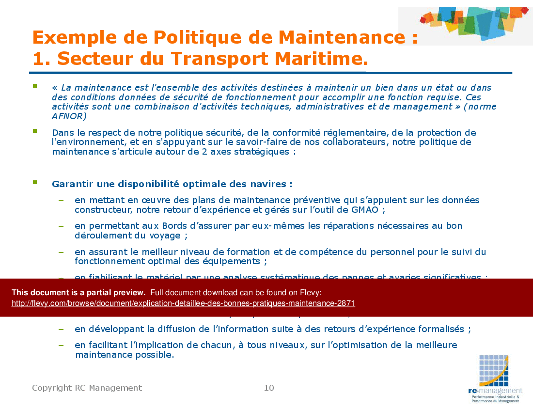 This is a partial preview of Explication detaillee des Bonnes Pratiques Maintenance (302-slide PowerPoint presentation (PPTX)). Full document is 302 slides. 