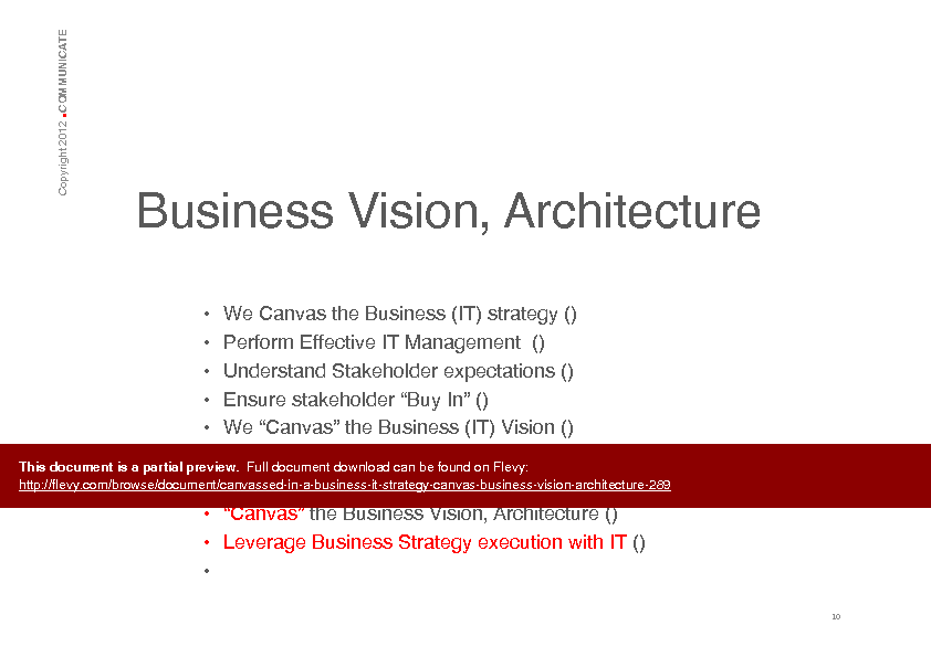 This is a partial preview of CANVASSED in a Business (IT) Strategy Canvas: Business Vision, Architecture (174-page PDF document). Full document is 174 pages. 