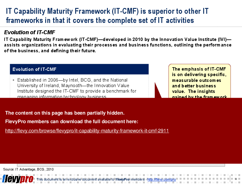 This is a partial preview of IT Capability Maturity Framework (IT-CMF) (21-slide PowerPoint presentation (PPT)). Full document is 21 slides. 