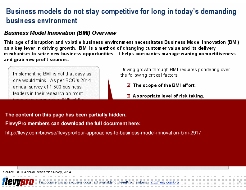 This is a partial preview of Four Approaches to Business Model Innovation (BMI) (23-slide PowerPoint presentation (PPT)). Full document is 23 slides. 