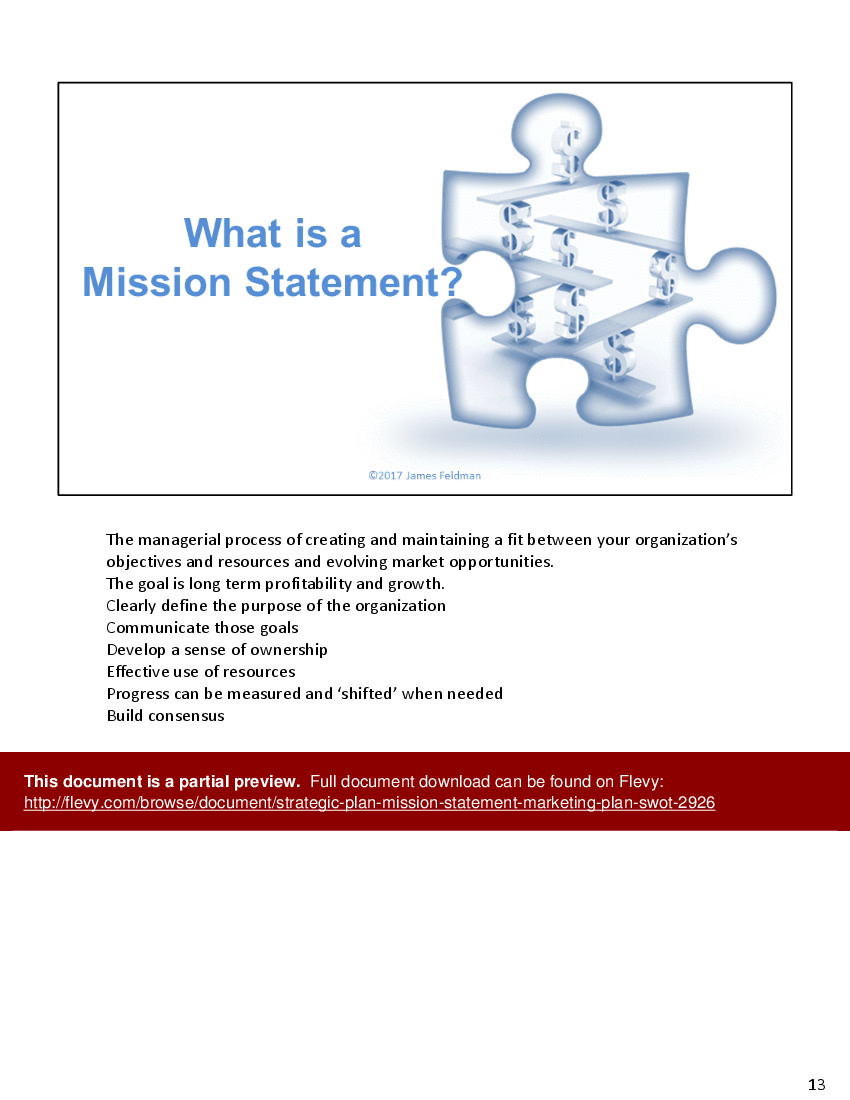 This is a partial preview of Strategic Plan (Mission Statement, Marketing Plan, SWOT) (38-slide PowerPoint presentation (PPTX)). Full document is 38 slides. 