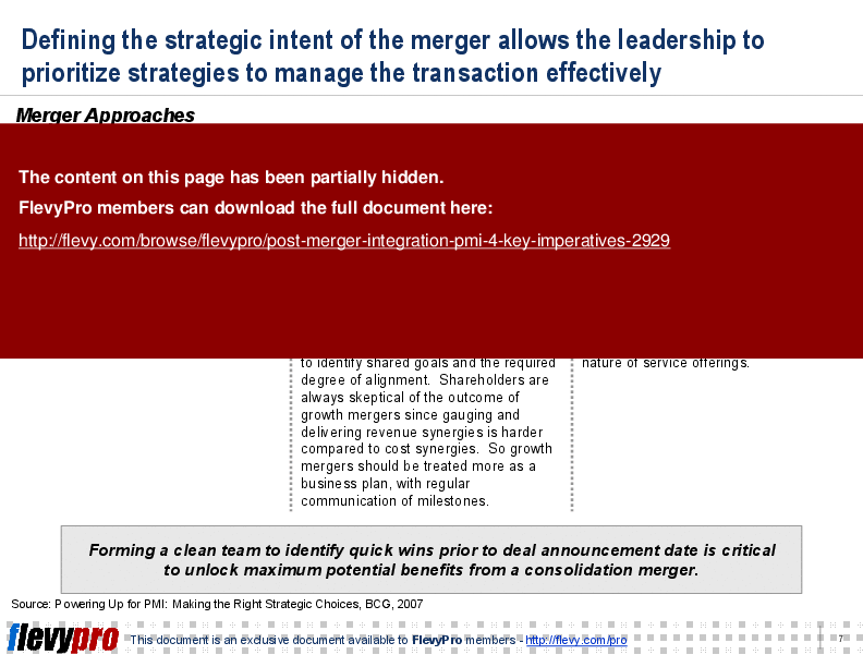 Post-merger Integration (PMI): 4 Key Imperatives (21-slide PowerPoint presentation (PPT)) Preview Image