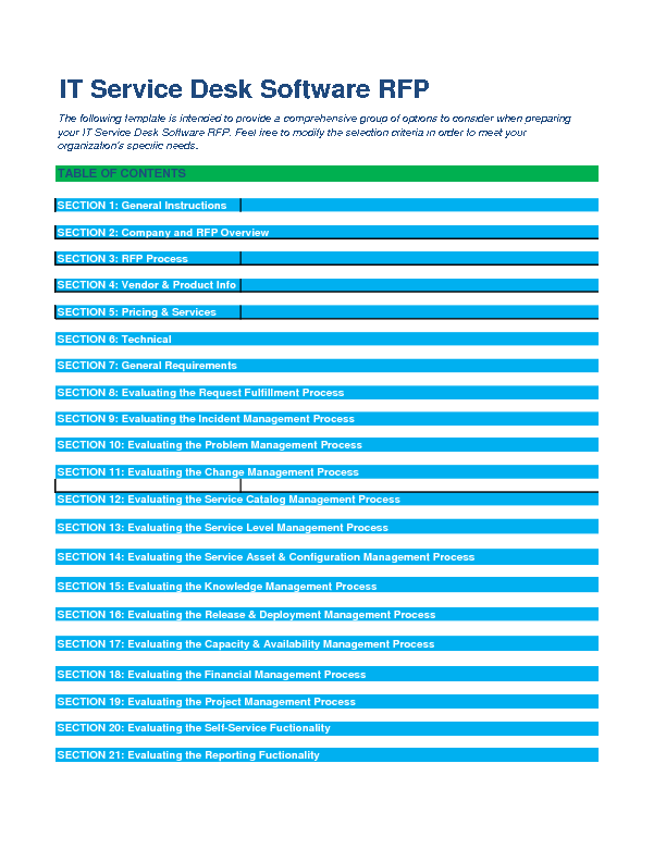 IT Service Desk Software RFP Template