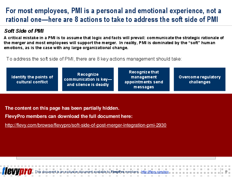 This is a partial preview of Soft Side of Post-merger Integration (PMI) (21-slide PowerPoint presentation (PPT)). Full document is 21 slides. 