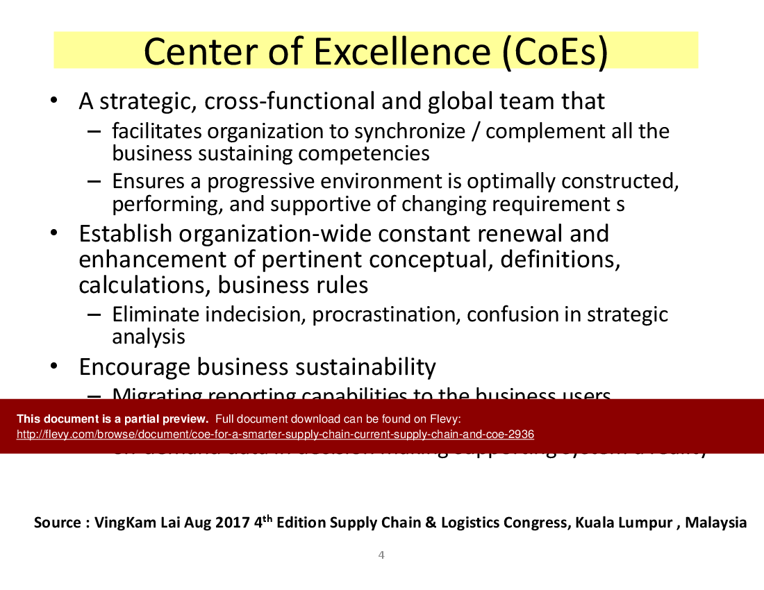 This is a partial preview of CoE for a Smarter Supply Chain - Current Supply Chain (56-slide PowerPoint presentation (PPTX)). Full document is 56 slides. 