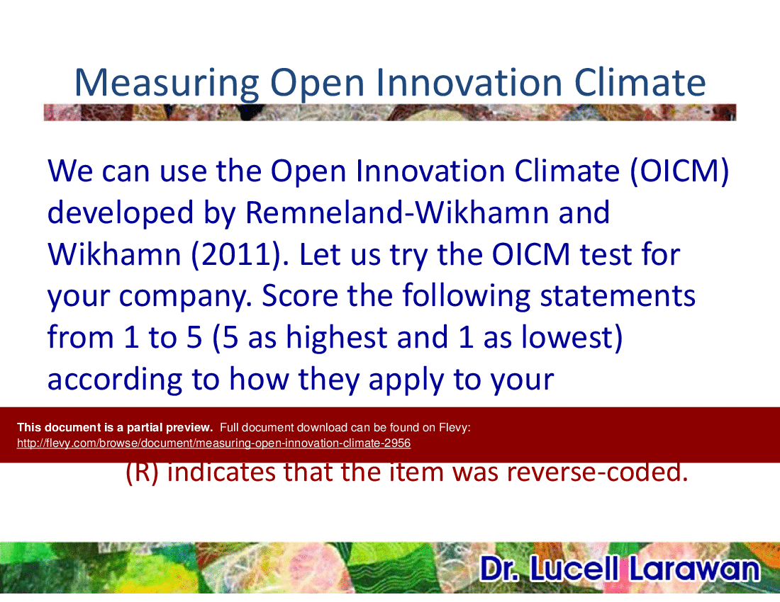 Measuring Open Innovation Climate (16-slide PowerPoint presentation (PPTX)) Preview Image