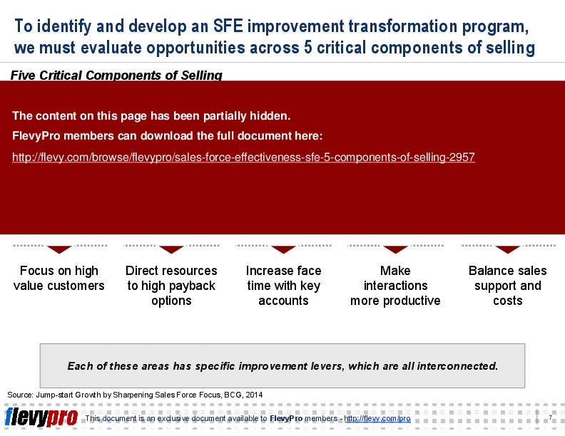 This is a partial preview of Sales Force Effectiveness (SFE): 5 Components of Selling (24-slide PowerPoint presentation (PPT)). Full document is 24 slides. 