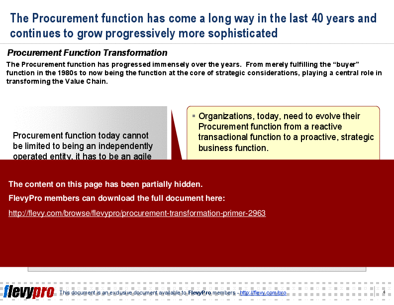 This is a partial preview of Procurement Transformation Primer (20-slide PowerPoint presentation (PPT)). Full document is 20 slides. 