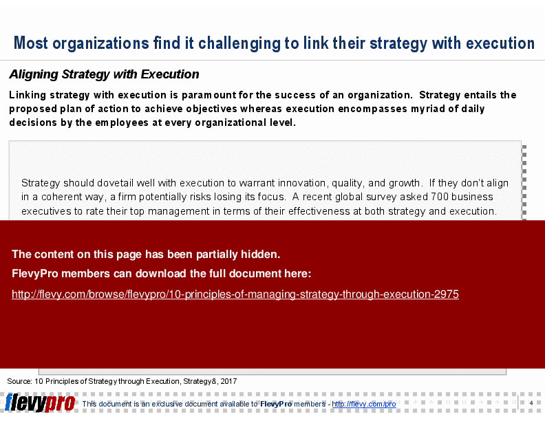 This is a partial preview of 10 Principles of Managing Strategy through Execution (21-slide PowerPoint presentation (PPT)). Full document is 21 slides. 