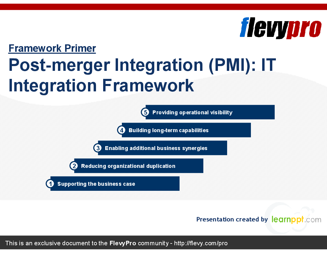 This is a partial preview of Post-merger Integration (PMI): IT Integration Framework (26-slide PowerPoint presentation (PPT)). Full document is 26 slides. 