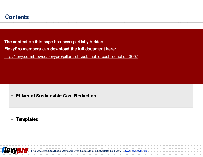 This is a partial preview of Pillars of Sustainable Cost Reduction (20-slide PowerPoint presentation (PPT)). Full document is 20 slides. 