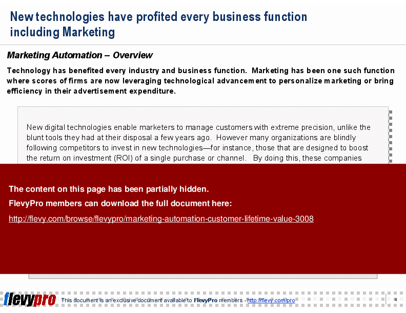 This is a partial preview of Marketing Automation: Customer Lifetime Value (20-slide PowerPoint presentation (PPT)). Full document is 20 slides. 
