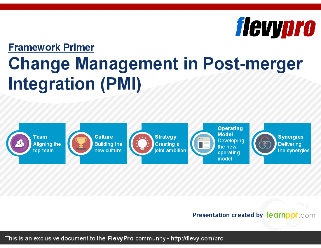 This is a partial preview of Change Management in Post-merger Integration (PMI) (24-slide PowerPoint presentation (PPT)). Full document is 24 slides. 