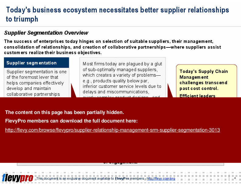This is a partial preview of Supplier Relationship Management (SRM) - Supplier Segmentation (24-slide PowerPoint presentation (PPT)). Full document is 24 slides. 