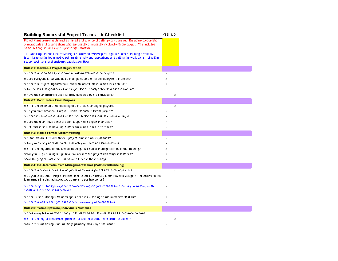 Project Success Checklist (Excel template (XLS)) Preview Image