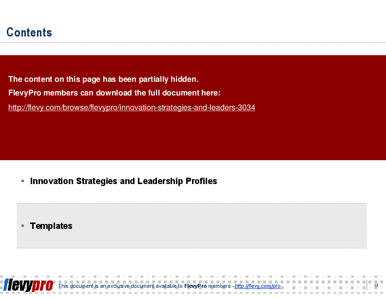 This is a partial preview of Innovation Strategies & Leaders (19-slide PowerPoint presentation (PPT)). Full document is 19 slides. 