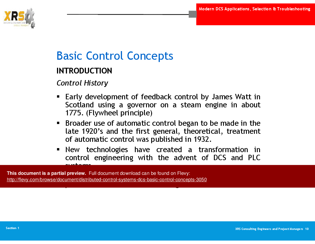 This is a partial preview of Distributed Control Systems (DCS) - Basic Control Concepts (82-slide PowerPoint presentation (PPT)). Full document is 82 slides. 