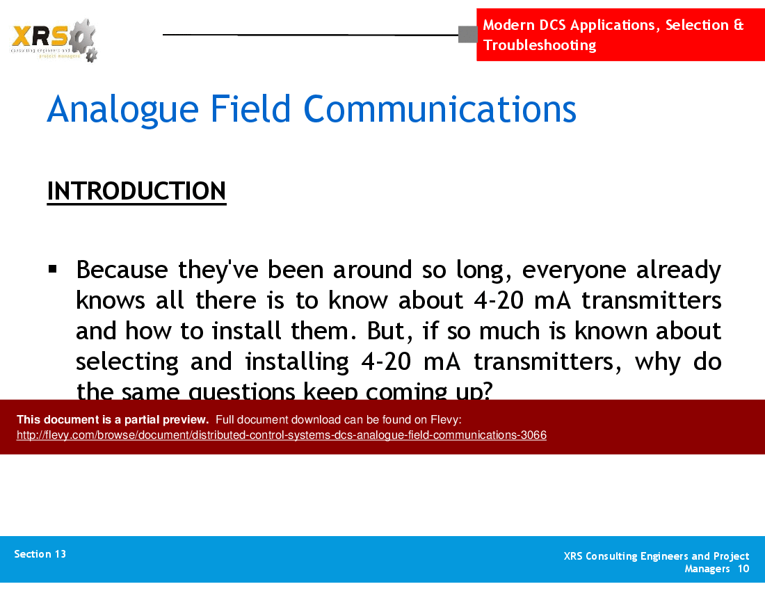 This is a partial preview of Distributed Control Systems (DCS) - Analogue Field Communications (46-slide PowerPoint presentation (PPT)). Full document is 46 slides. 