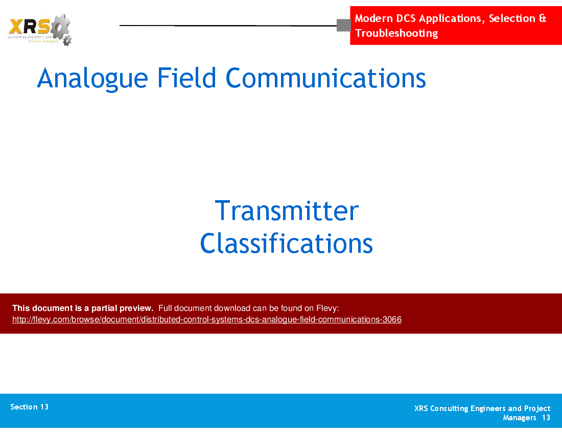 This is a partial preview of Distributed Control Systems (DCS) - Analogue Field Communications (46-slide PowerPoint presentation (PPT)). Full document is 46 slides. 
