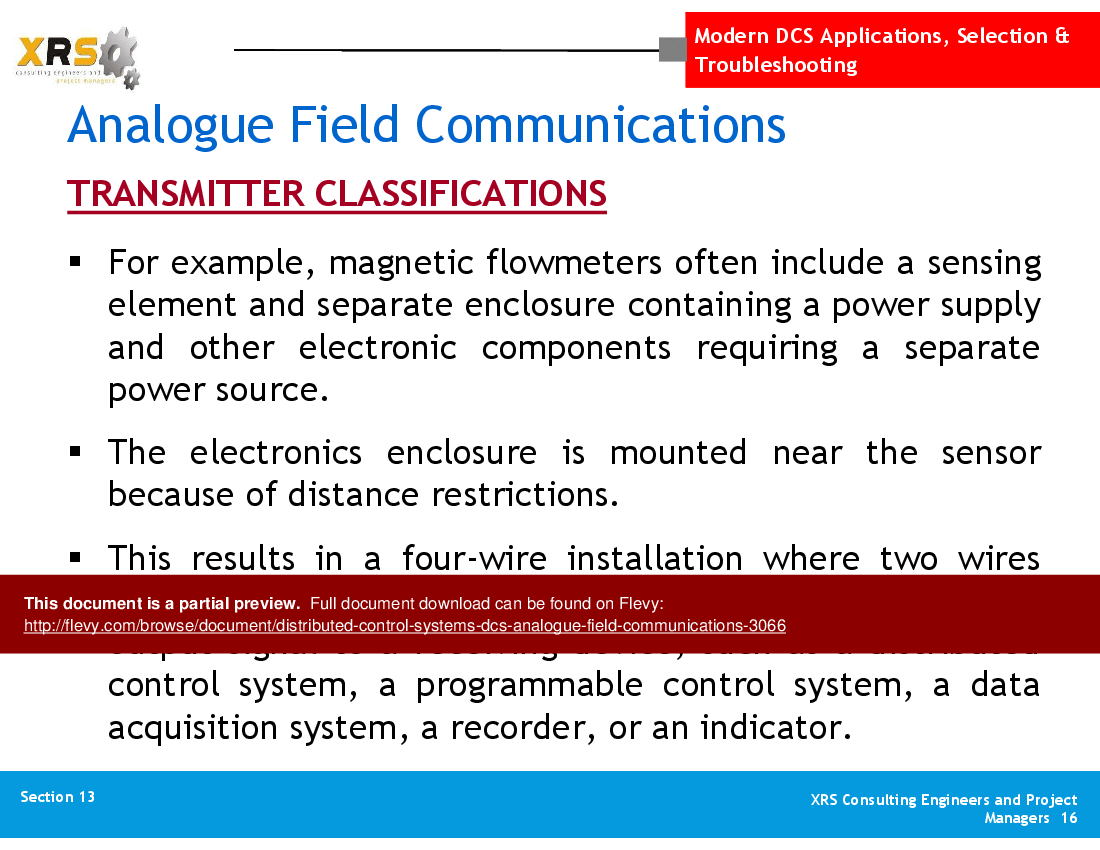 Distributed Control Systems (DCS) - Analogue Field Communications (46-slide PPT PowerPoint presentation (PPT)) Preview Image