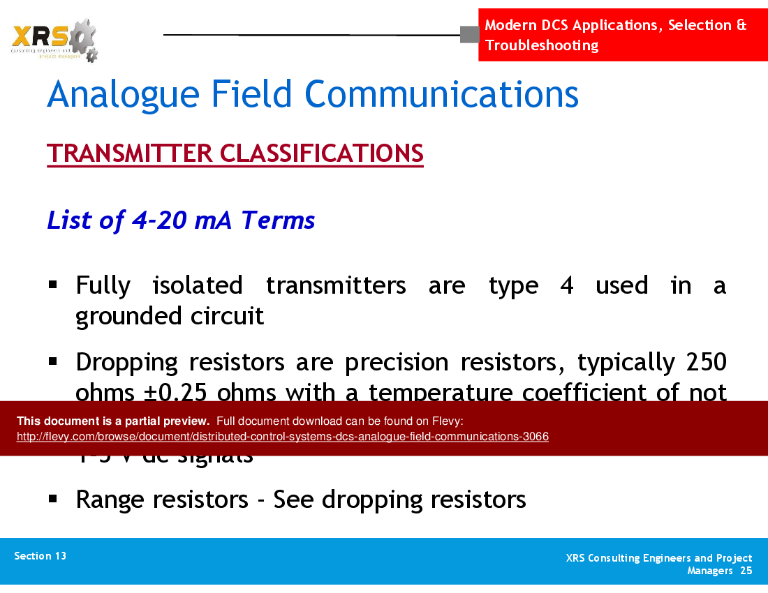 Distributed Control Systems (DCS) - Analogue Field Communications (46-slide PPT PowerPoint presentation (PPT)) Preview Image