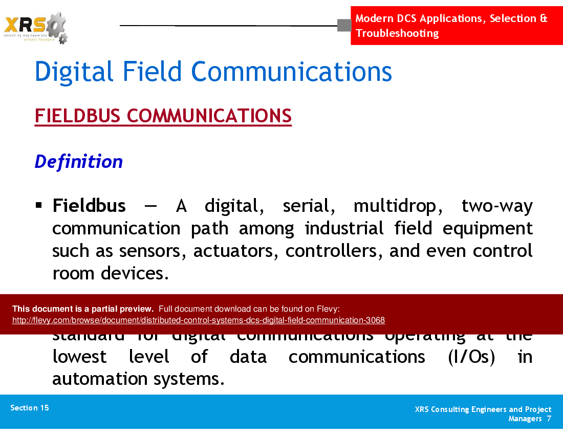 This is a partial preview of Distributed Control Systems (DCS) - Digital Field Communication (60-slide PowerPoint presentation (PPT)). Full document is 60 slides. 