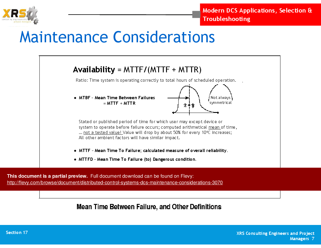 This is a partial preview of Distributed Control Systems (DCS) - Maintenance Considerations (52-slide PowerPoint presentation (PPT)). Full document is 52 slides. 