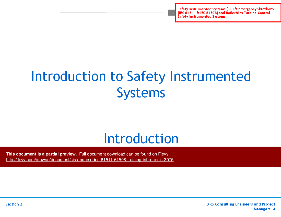 SIS & ESD (IEC 61511, 61508) Training - Intro to SIS (58-slide PowerPoint presentation (PPT)) Preview Image