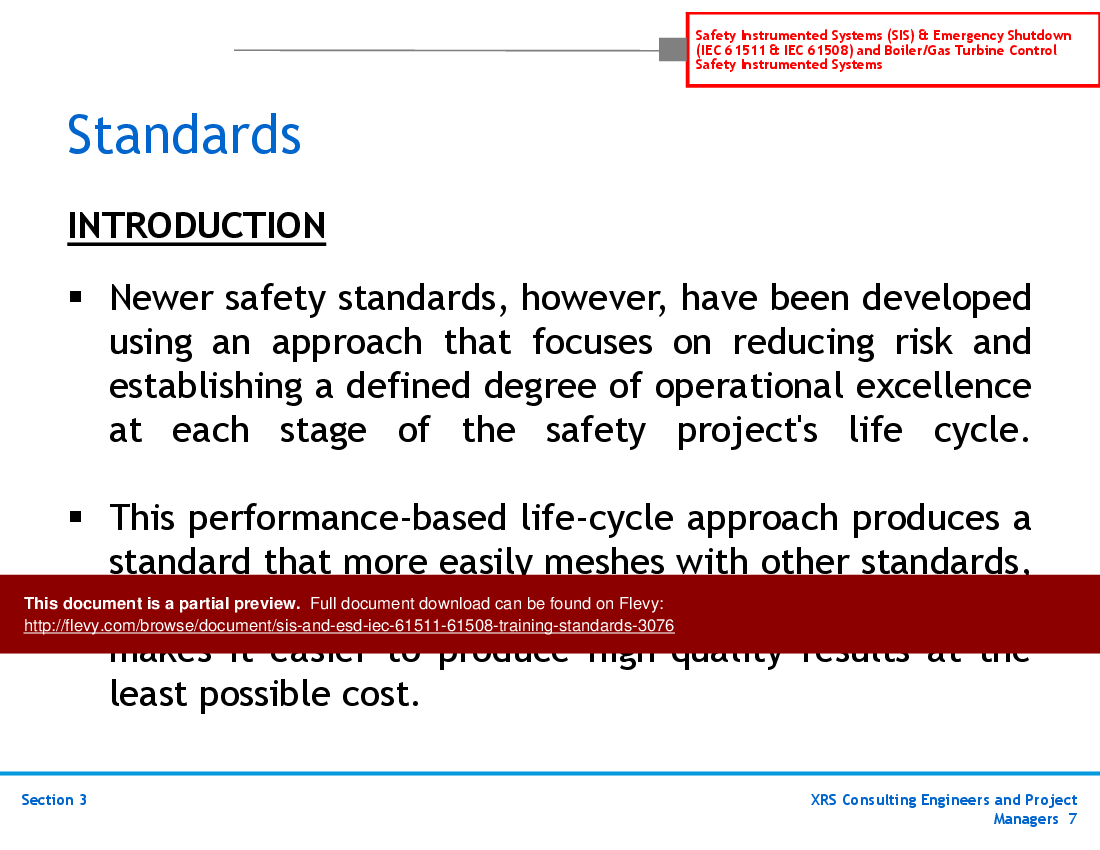 SIS & ESD (IEC 61511, 61508) Training - Standards (30-slide PowerPoint presentation (PPT)) Preview Image
