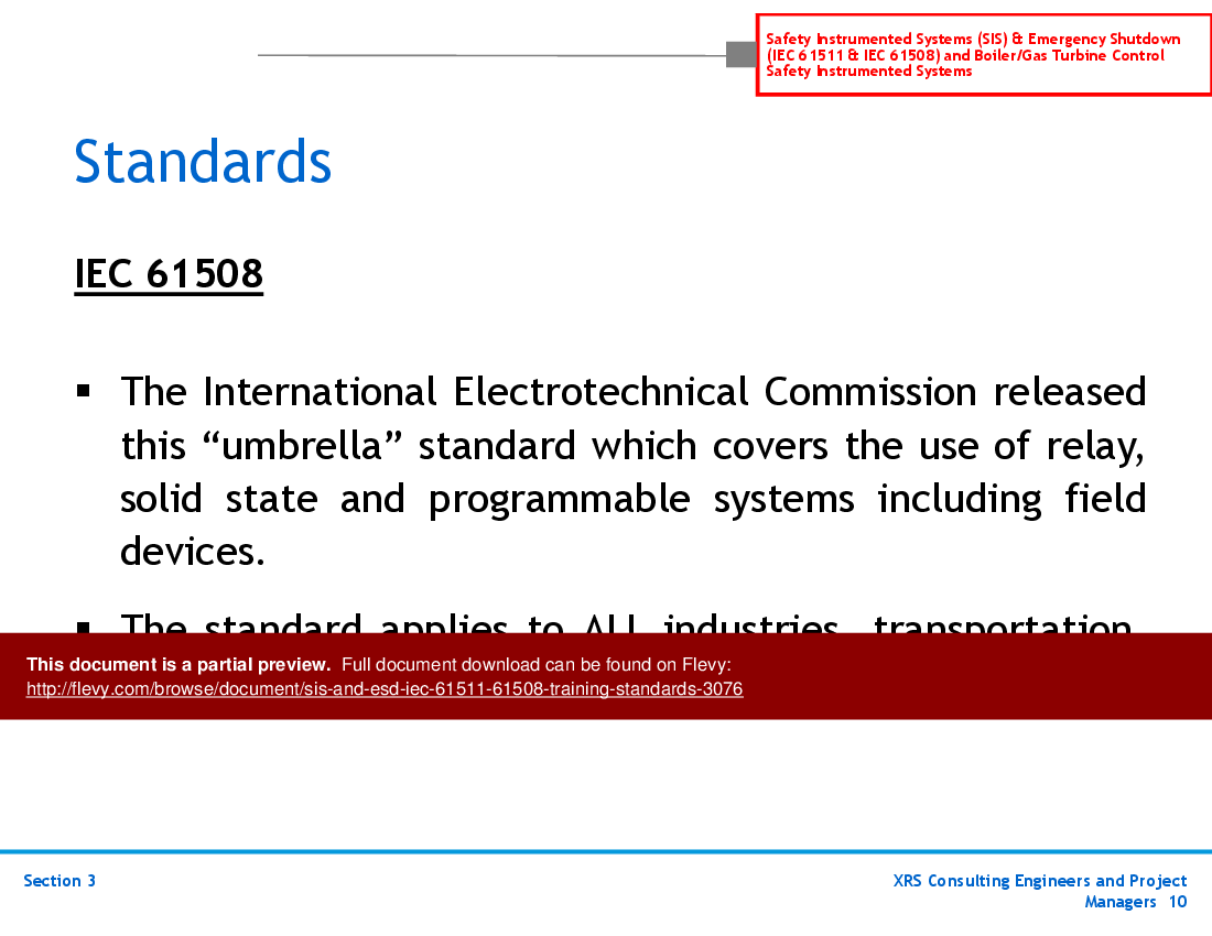 This is a partial preview of SIS & ESD (IEC 61511, 61508) Training - Standards (30-slide PowerPoint presentation (PPT)). Full document is 30 slides. 