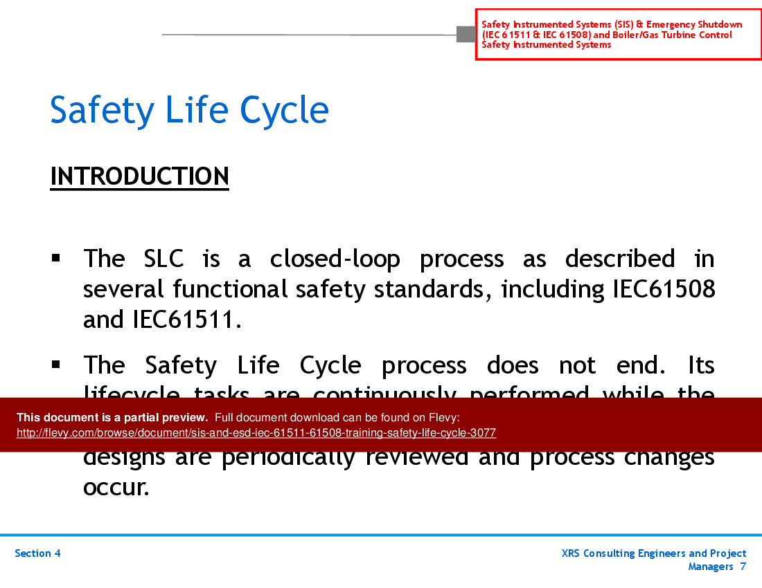 This is a partial preview of SIS & ESD (IEC 61511, 61508) Training - Safety Life Cycle (50-slide PowerPoint presentation (PPT)). Full document is 50 slides. 