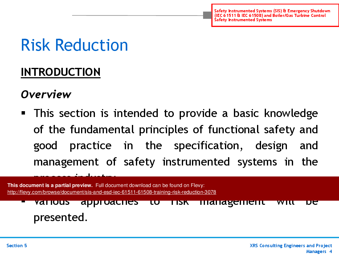 This is a partial preview of SIS & ESD (IEC 61511, 61508) Training - Risk Reduction (42-slide PowerPoint presentation (PPT)). Full document is 42 slides. 