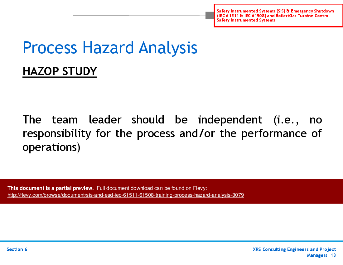 This is a partial preview of SIS & ESD (IEC 61511, 61508) Training - Process Hazard Analysis (56-slide PowerPoint presentation (PPT)). Full document is 56 slides. 