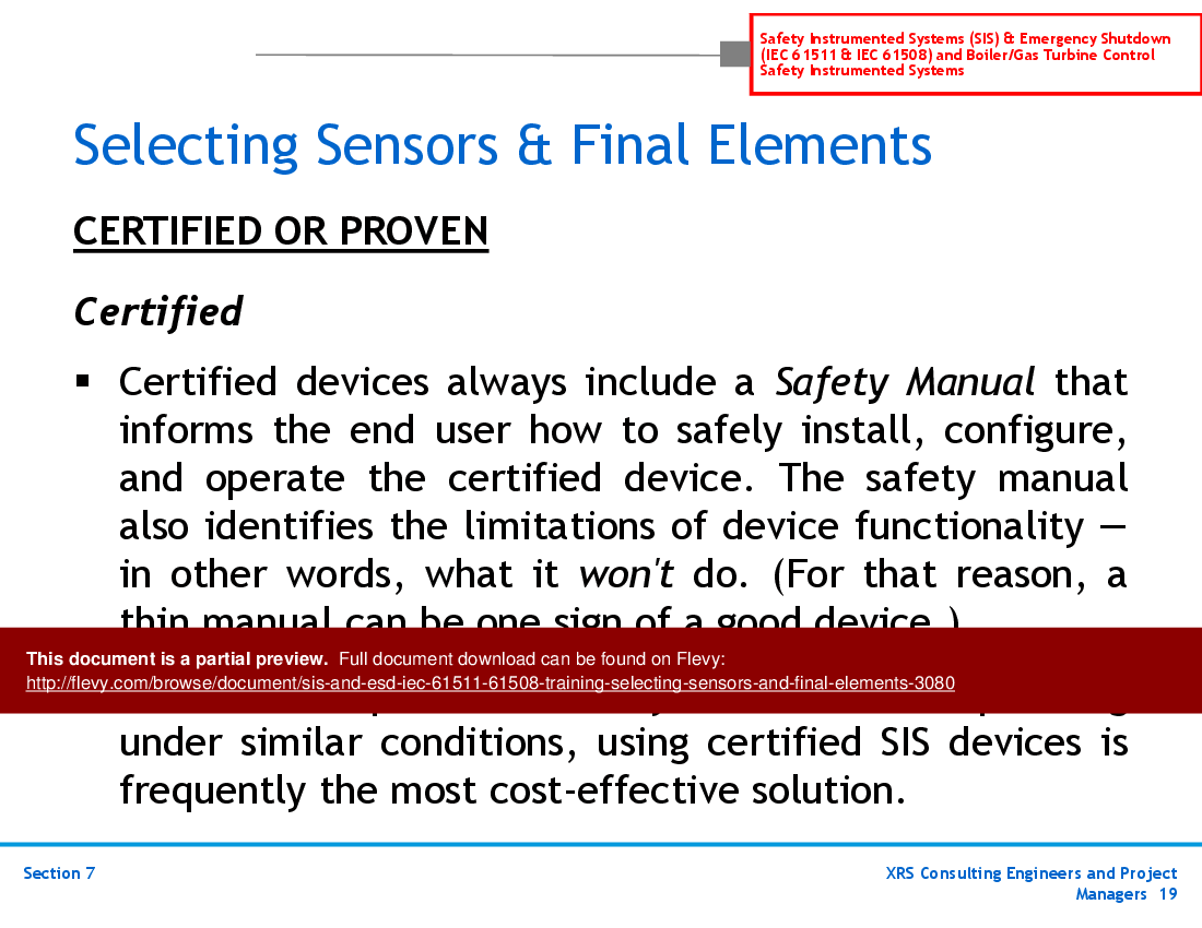 SIS & ESD (IEC 61511, 61508) Training - Selecting Sensors and Final Elements (54-slide PPT PowerPoint presentation (PPT)) Preview Image