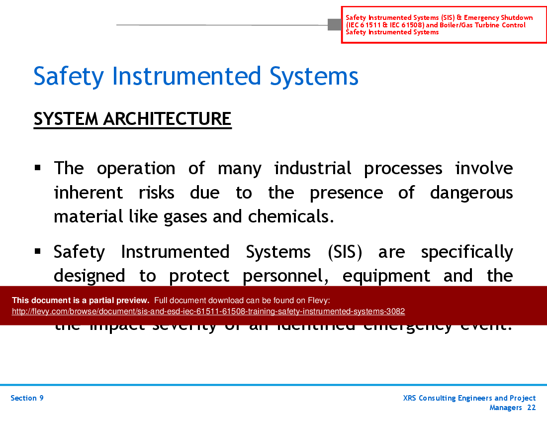 SIS & ESD (IEC 61511, 61508) Training - Safety Instrumented Systems (60-slide PowerPoint presentation (PPT)) Preview Image