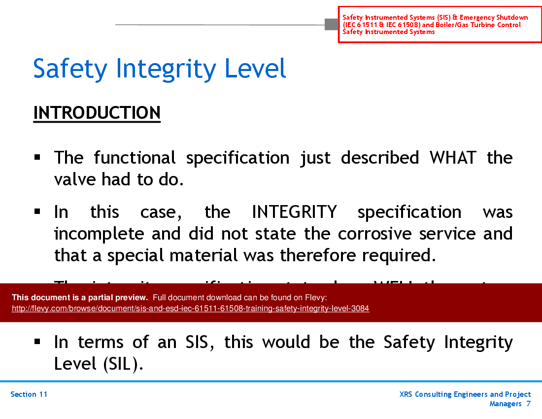 SIS & ESD (IEC 61511, 61508) Training - Safety Integrity Level (52-slide PowerPoint presentation (PPT)) Preview Image