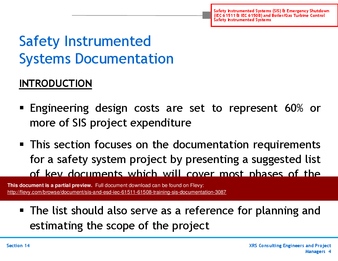 SIS & ESD (IEC 61511, 61508) Training - SIS Documentation (40-slide PPT PowerPoint presentation (PPT)) Preview Image