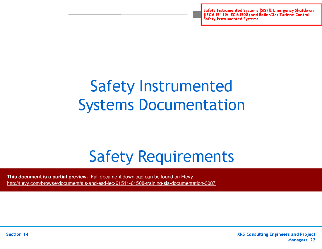 SIS & ESD (IEC 61511, 61508) Training - SIS Documentation (40-slide PPT PowerPoint presentation (PPT)) Preview Image