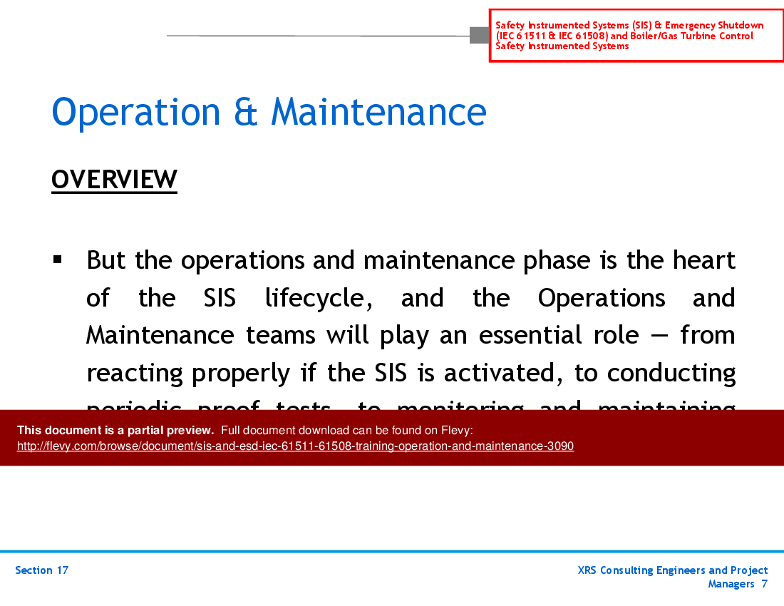 This is a partial preview of SIS & ESD (IEC 61511, 61508) Training - Operation & Maintenance (48-slide PowerPoint presentation (PPT)). Full document is 48 slides. 