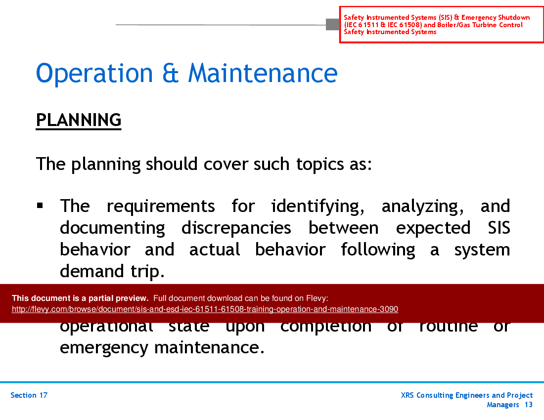 This is a partial preview of SIS & ESD (IEC 61511, 61508) Training - Operation & Maintenance (48-slide PowerPoint presentation (PPT)). Full document is 48 slides. 