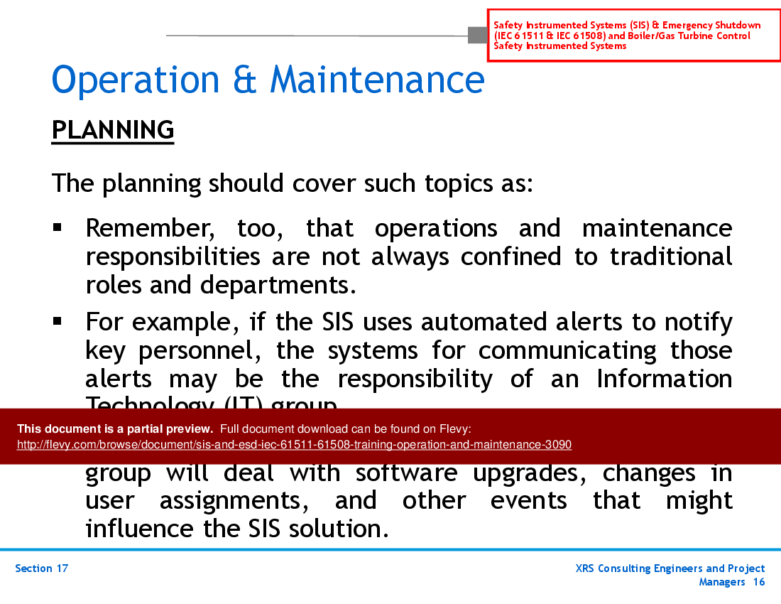 SIS & ESD (IEC 61511, 61508) Training - Operation & Maintenance (48-slide PPT PowerPoint presentation (PPT)) Preview Image